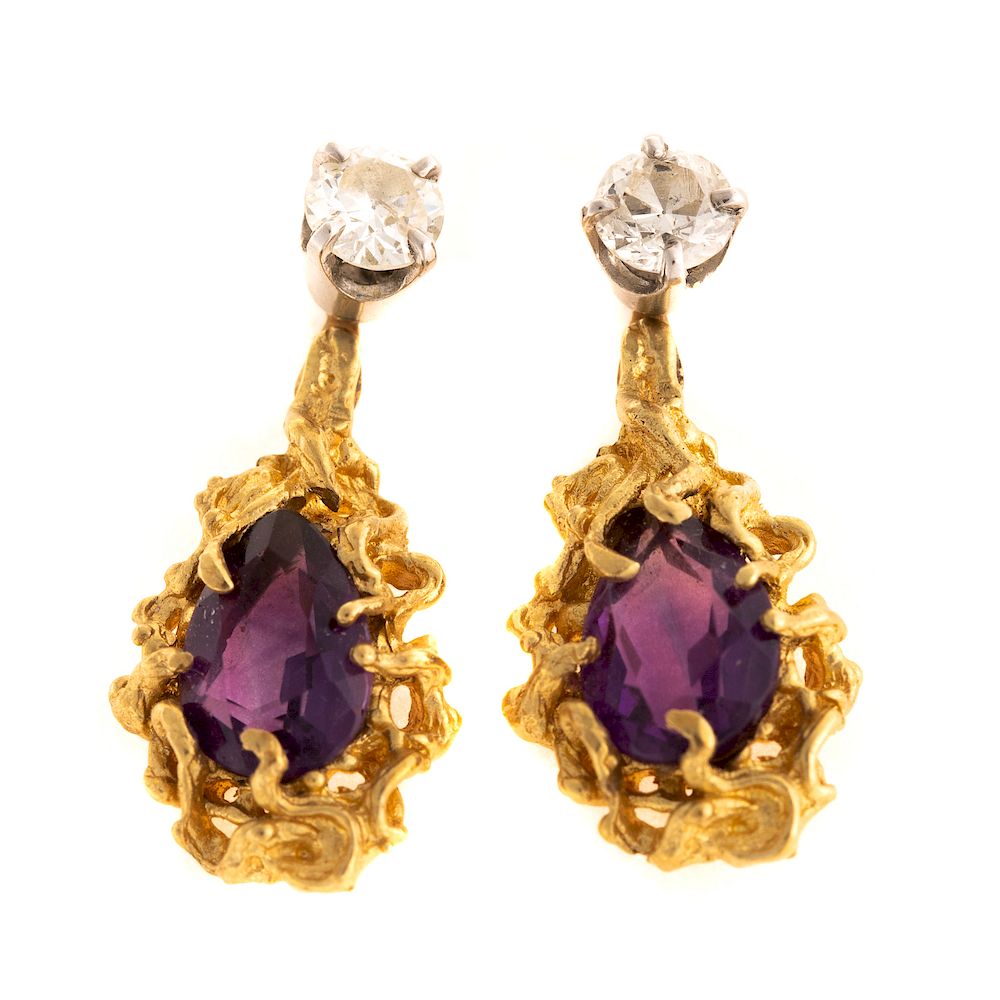 Appraisal: A Pair of Diamond Studs Amethyst Jackets in K Platinum