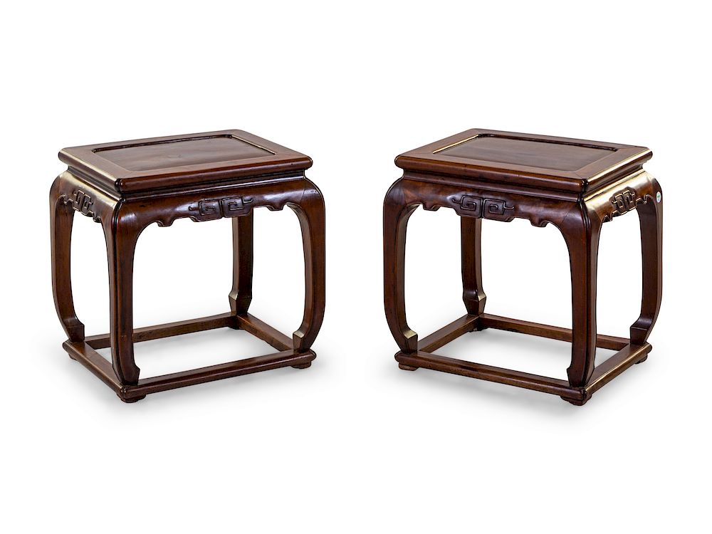 Appraisal: A Pair of Hardwood Stools Fangdeng Each height x length