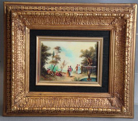 Appraisal: French School th c x o paper Garden Scene framed