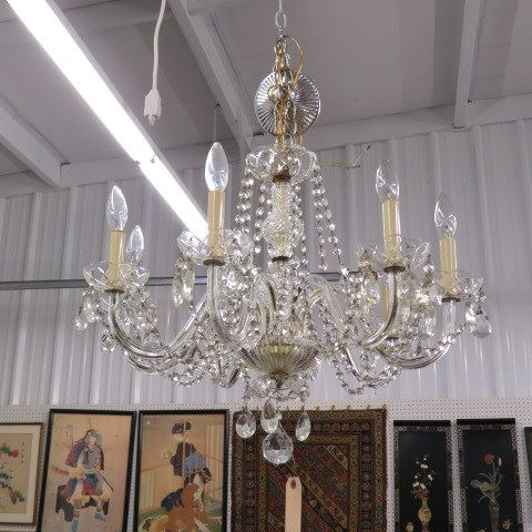 Appraisal: Fine Crystal Chandelier eight light crystal swags and teardrop prisms