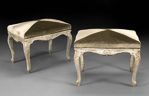 Appraisal: A pair of Italian Rococo style silver gilt stools The