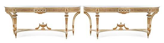 Appraisal: A Pair of Louis XVI Style Painted and Gilt Console