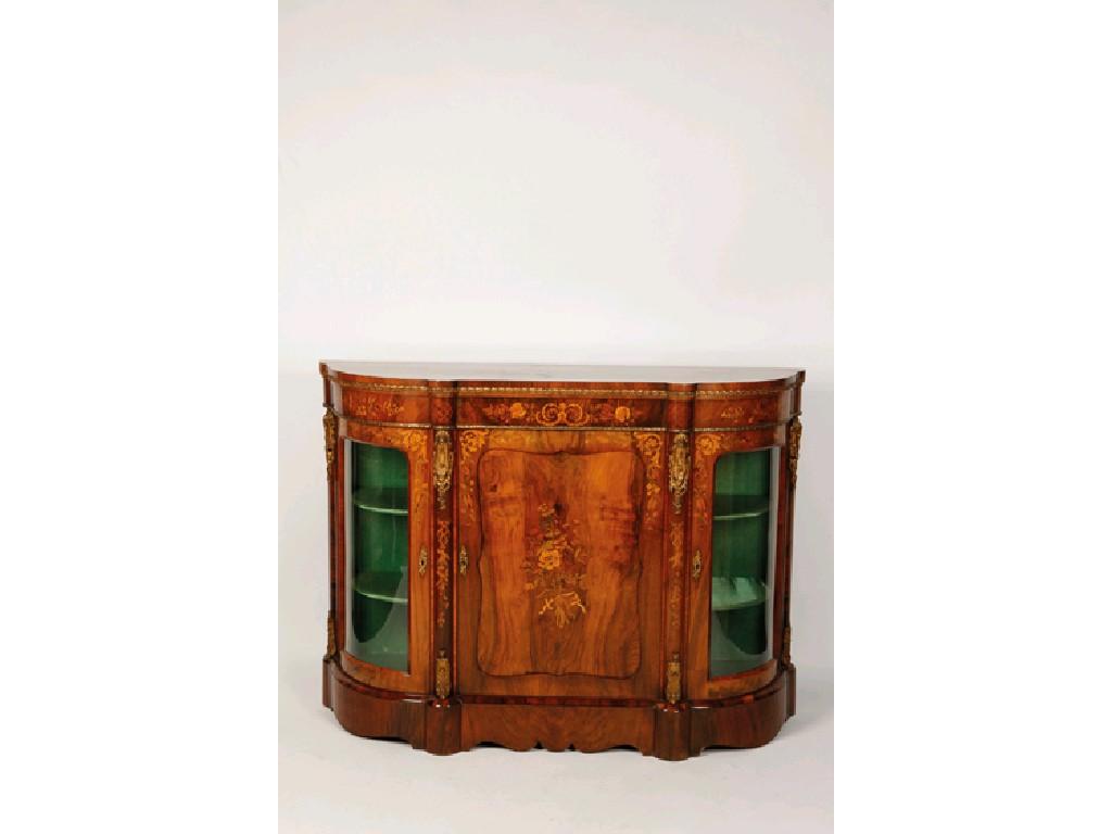 Appraisal: A VICTORIAN BURR WALNUT CREDENZA with floral marquetry decoration the