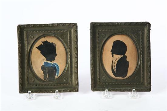 Appraisal: PAIR OF SILHOUETTES American early th century Hollow cut portraits