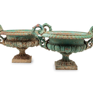 Appraisal: A Pair of Painted Cast Iron Jardinieres Height inches