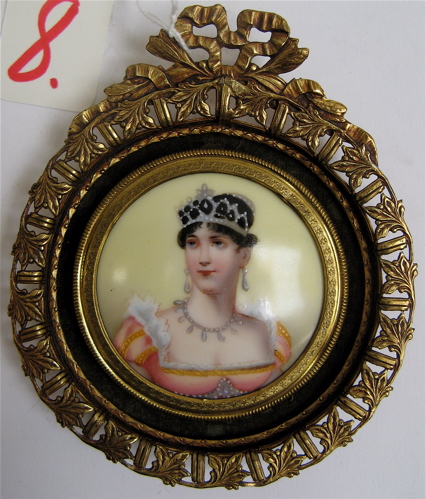 Appraisal: MINIATURE ROUND PORTRAIT OIL ON PORCELAIN A depiction of Josephine