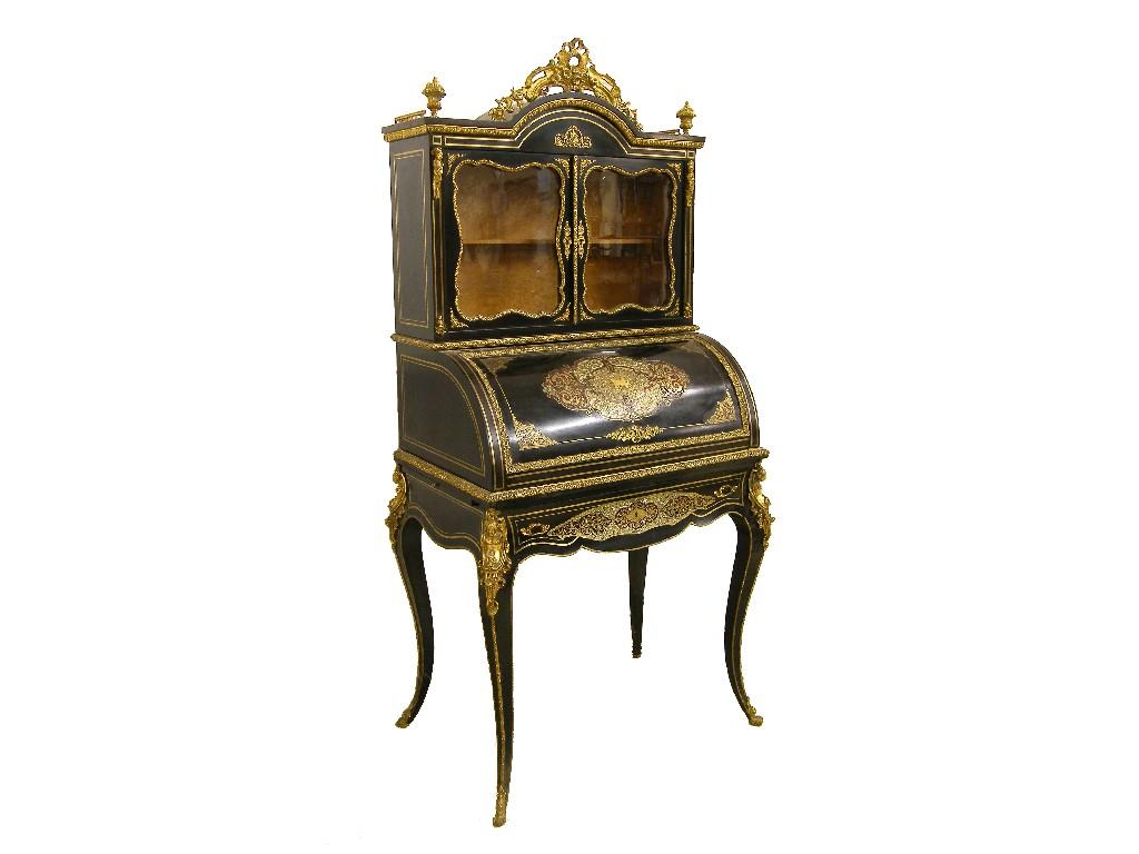 Appraisal: Good Louis XVI style ebonised boulle and ormolu mounted cylinder