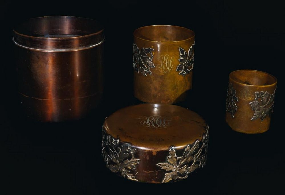 Appraisal: Mixed Metal Silver On Copper Humidor Set Mixed Metal Silver