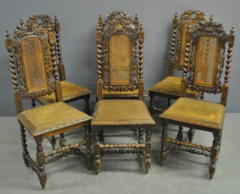 Appraisal: - Set of six Jacobean style oak side chairs As