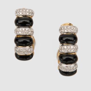 Appraisal: K Gold Diamond and Enamel Earrings K Gold Diamond and