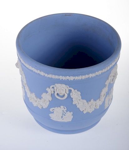 Appraisal: Wedgwood Jasperware Cachepot Circa th C Wedgwood Jasperware blue and