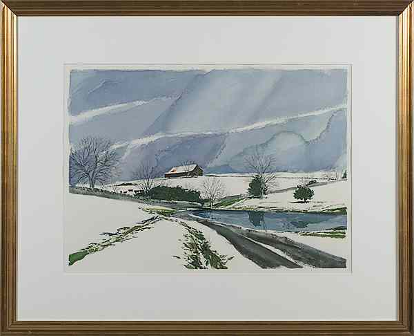 Appraisal: Winter Farm Scene by Robert J Foose Watercolor Robert J