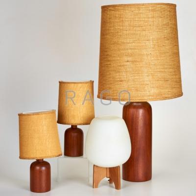 Appraisal: DANISH ETC Three cylindrical teak table lamps unmarked together with