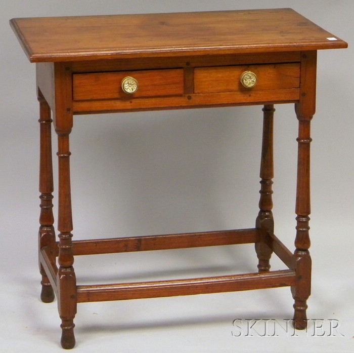 Appraisal: Walnut Two-drawer Table with Stretcher Base ht lg wd in