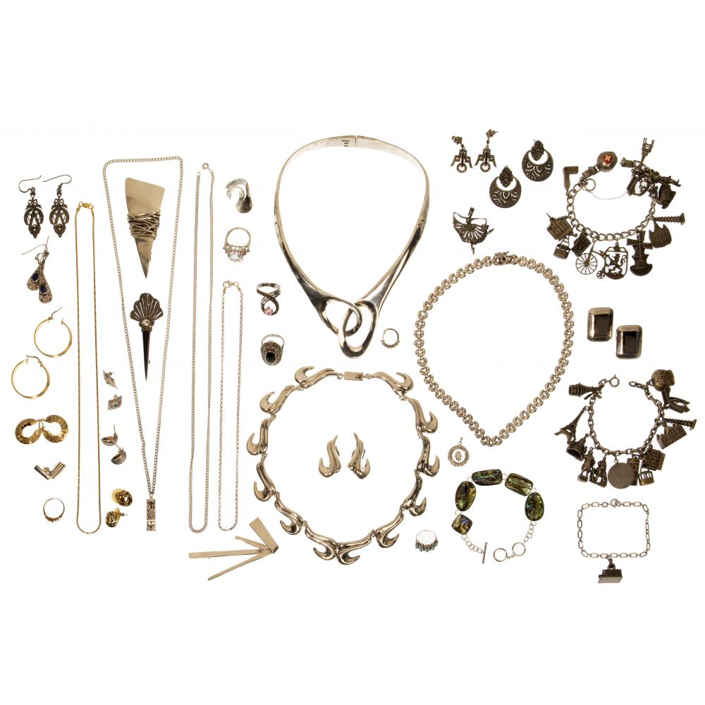 Appraisal: STERLING SILVER JEWELRY ASSORTMENT items including necklaces earrings rings bracelets