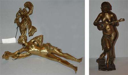 Appraisal: Art Nouveau Style Bronze Figure of a Woman Together with