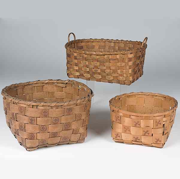 Appraisal: Eastern Woodlands Potato-Stamped Baskets lot of each with unique designs