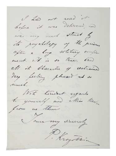 Appraisal: KROPOTKIN PETR ALEKSEEVICH Autograph Letter Signed P Kropotkin to Mr