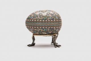 Appraisal: Russian Silver Gilt and Cloisonne Enamel Egg RUSSIAN SILVER GILT