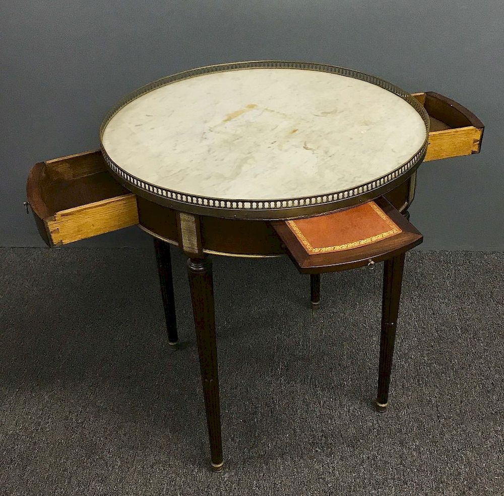 Appraisal: Louis VXI Style Mahogany Round Marble Top Table Louis VXI