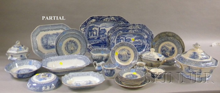 Appraisal: Sixty-two Piece Assembled English Blue and White Transfer Decorated Staffordshire