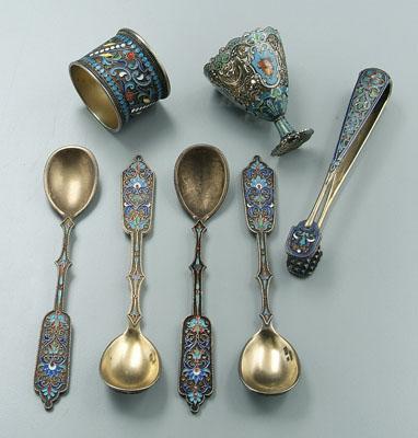 Appraisal: Six pieces enameled Russian silver four spoons with gilt fine