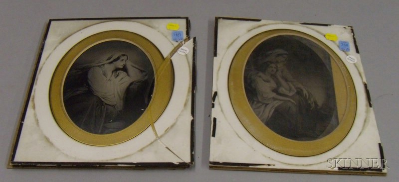 Appraisal: Pair of Unframed Chromolithographs on Glass whole-plate classical images approx