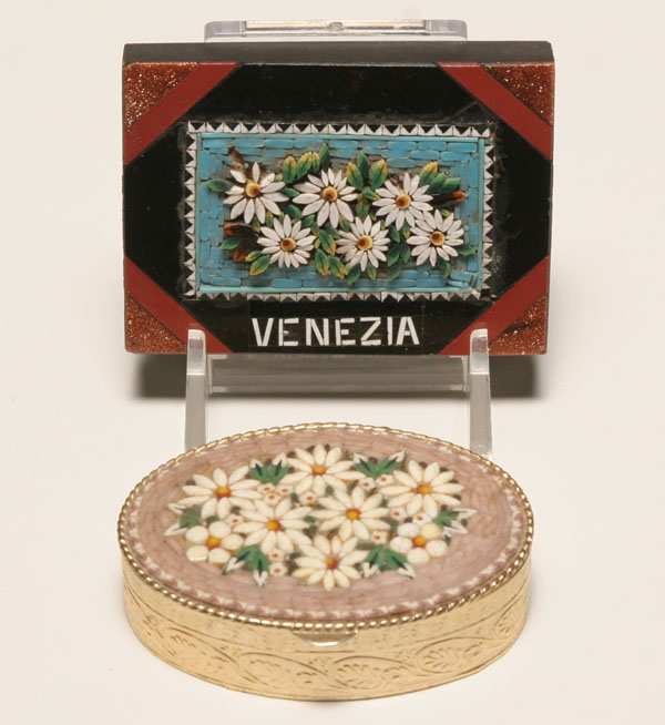 Appraisal: Italian micro mosaic paperweight and box each decorated with florals