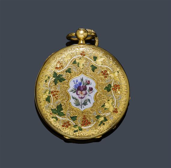 Appraisal: ENAMEL PENDANT WATCH France ca Yellow gold Gold case No