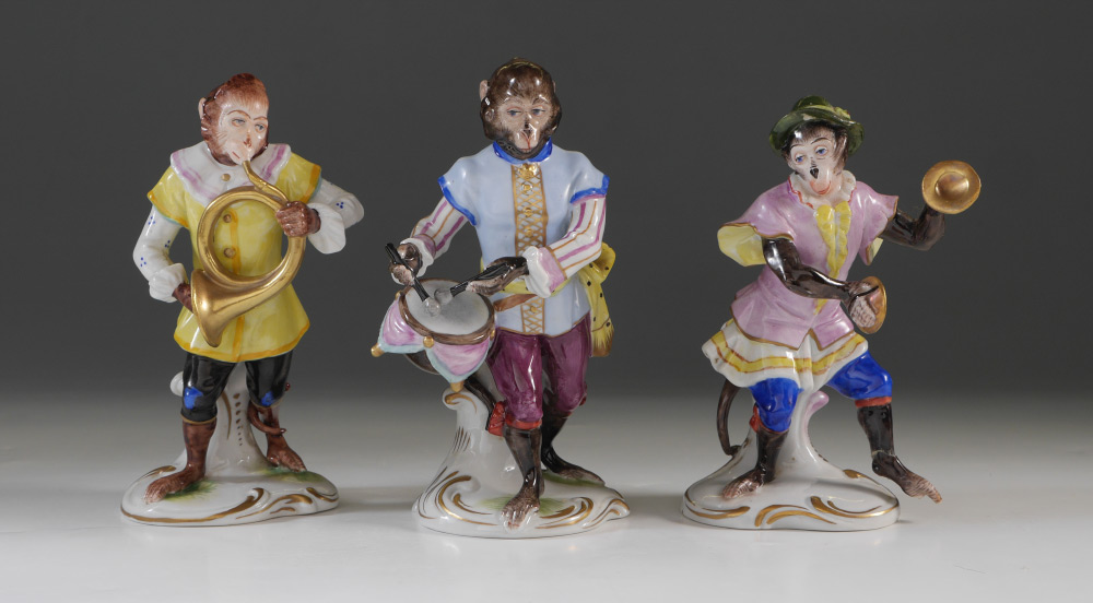 Appraisal: VOLKSTEDT MONKEY MUSICIAN FIGURES pieces of a monkey band to