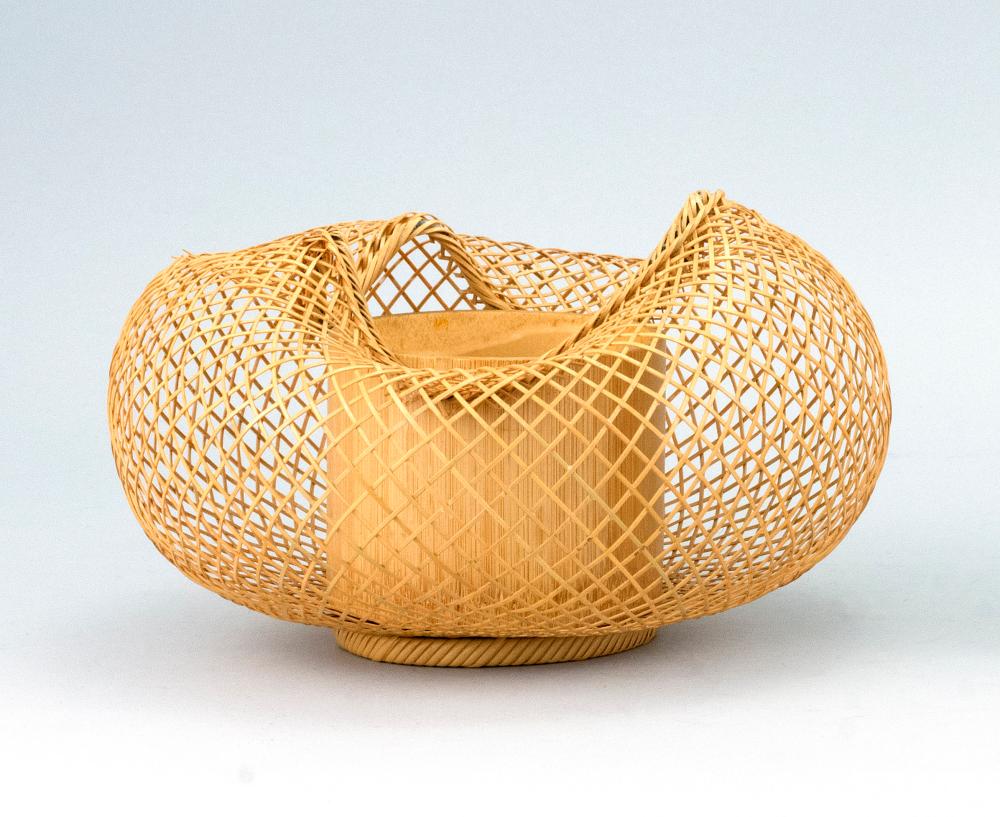 Appraisal: JAPANESE IKEBANA BASKET th Century Thin amorphous basket weave around