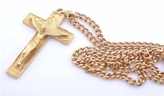 Appraisal: A CURBLINK NECKLACE WITH CROSS PENDANT ALL TESTED CT GOLD