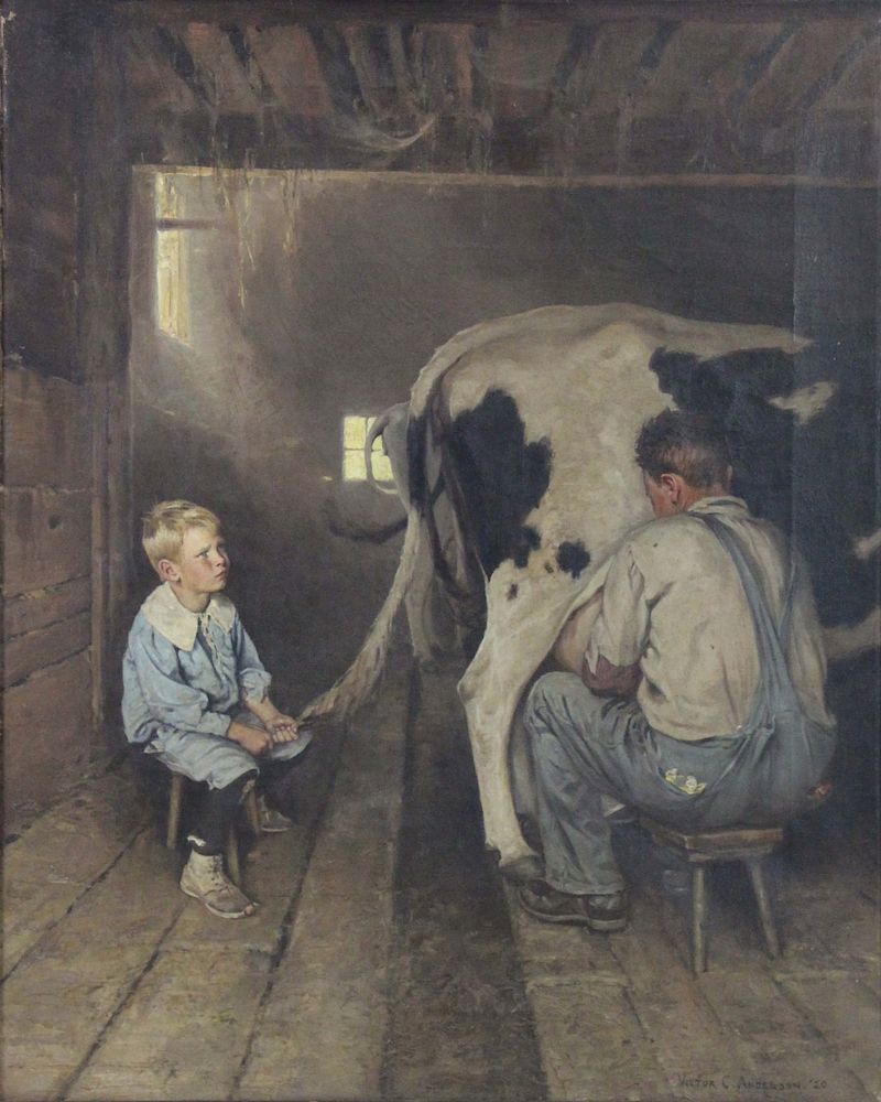 Appraisal: VICTOR C ANDERSON AMERICAN - Oil on Canvas Barnyard Scene