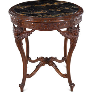 Appraisal: An Italian Carved Walnut Marble-Top Center Table Circa Height x