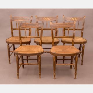 Appraisal: A Set of Five Federal Painted Side Chairs with Rush