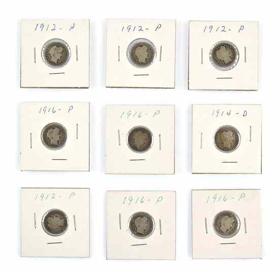 Appraisal: A Group of U S Barber Head Silver Dimes comprising