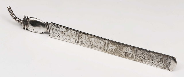 Appraisal: A Burmese silver plated letter knifeof stylised form the blade