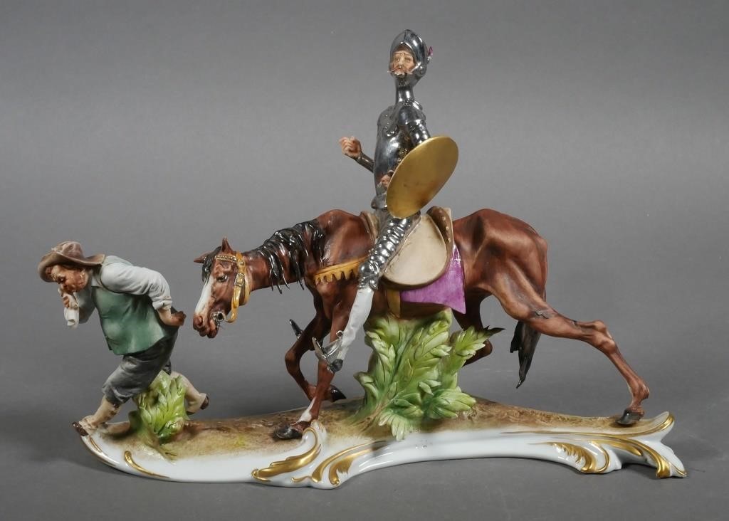 Appraisal: Porcelain statue of Don Quixote riding Rocinante along with Sancho