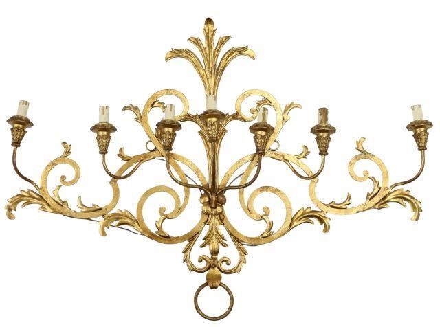 Appraisal: Italian gilt iron seven-light wall sconce th c scrolling foliate