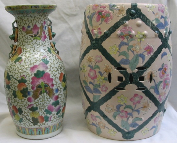 Appraisal: TWO CHINESE ENAMELED PORCELAINS One a garden stool floral decorated