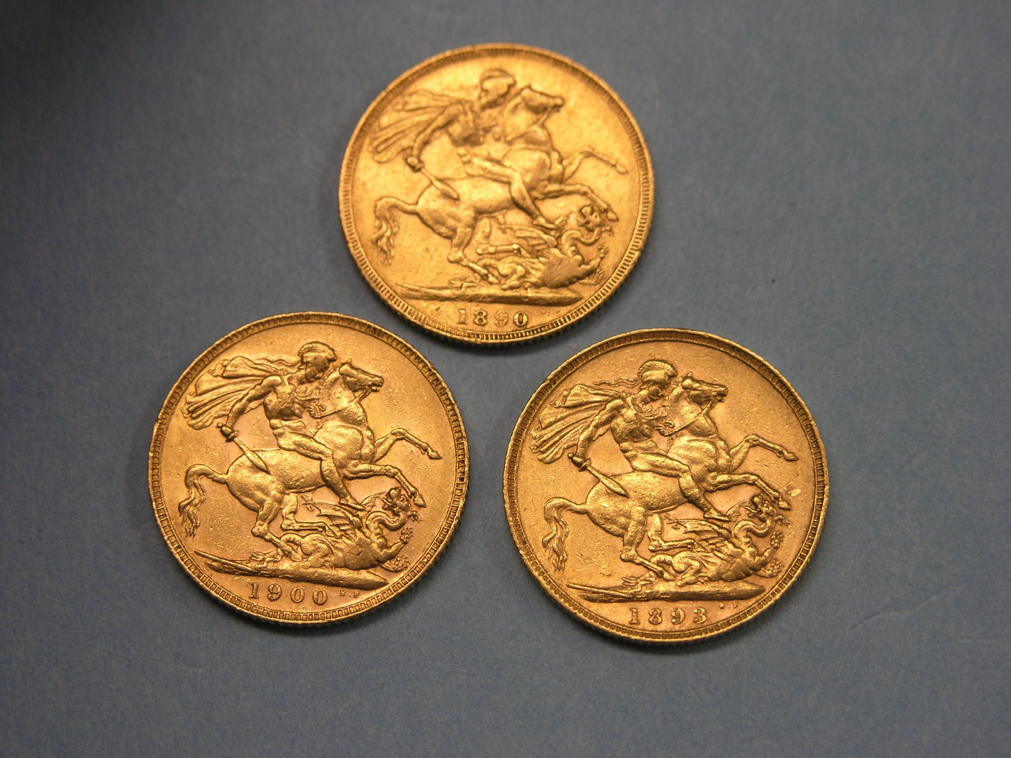 Appraisal: Three Victorian gold Sovereigns