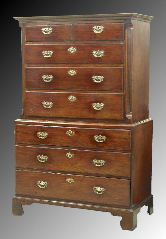 Appraisal: George III mahogany chest on chest the top chest with