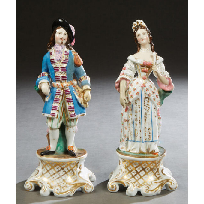 Appraisal: Pair of Old Paris Polychromed Porcelain Figural Parfumiers th c