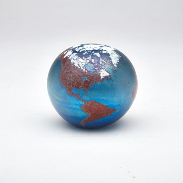 Appraisal: James Lundberg American - Iridescent Glass Globe Paperweight engraved James