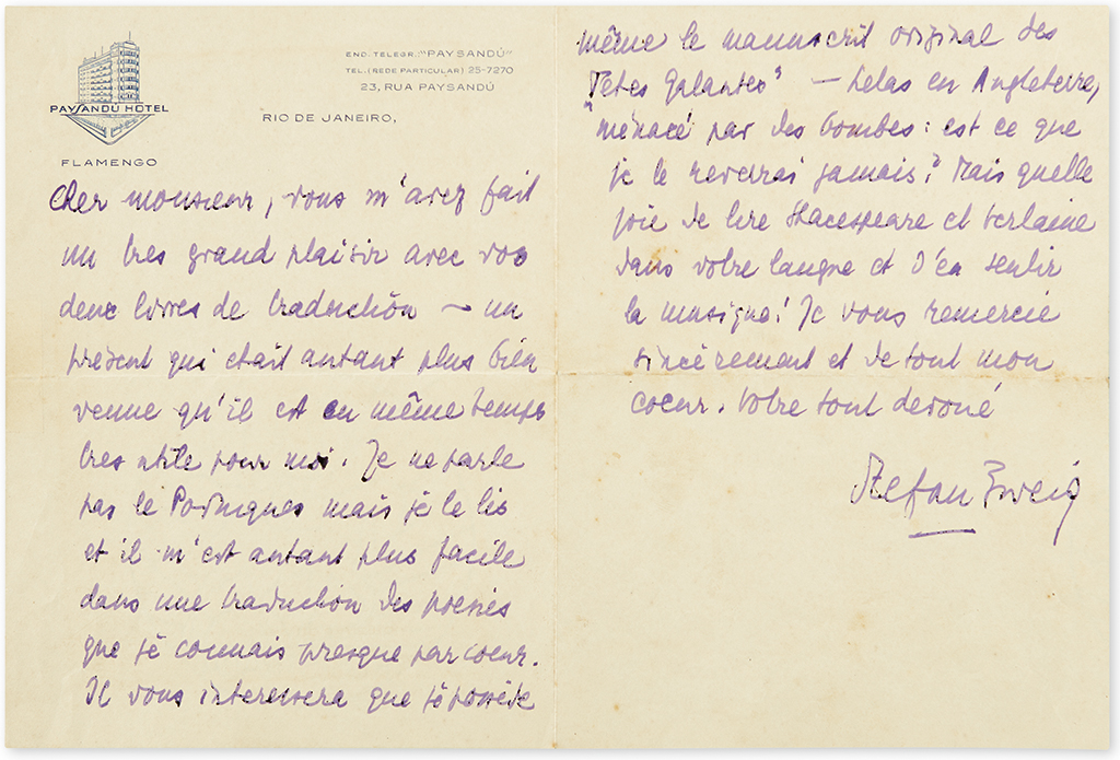 Appraisal: ZWEIG WONDERS WHETHER BOMBS MIGHT DESTROY HIS ORIGINAL MANUSCRIPT BY