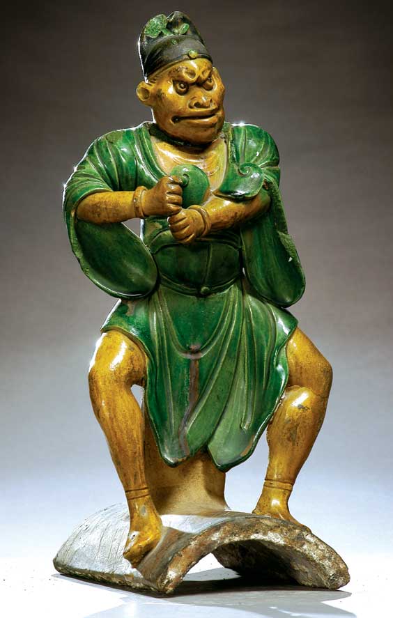 Appraisal: MING GLAZED TILEWORKS FIGURE Chinese Ming Dynasty glazed tileworks pottery