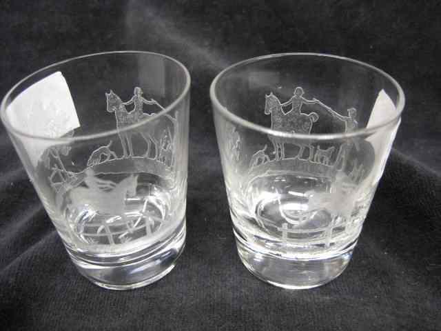 Appraisal: Heisey Glass ''Fox Chase'' Etched ShotGlasses '' excellent