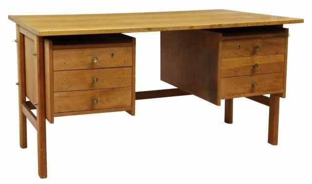 Appraisal: Danish mid-century modern oak writing desk c s having six