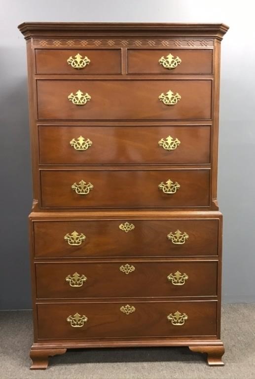 Appraisal: Baker Chippendale style mahogany one-piece chest-on-chest matches Lot h x