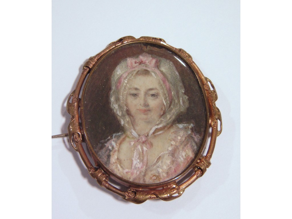 Appraisal: Victorian portrait miniature in pinchbeck scroll mount